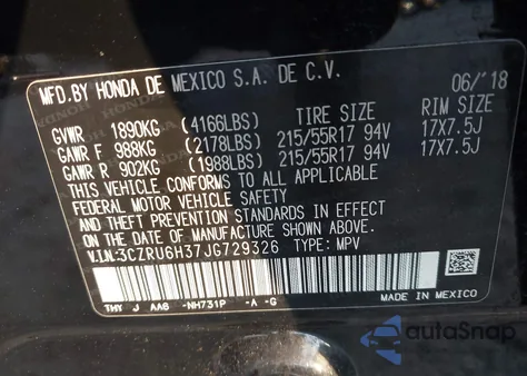 2018 Honda Hr-V Lx из США, поврежденный, VIN 3CZRU6H37JG729326